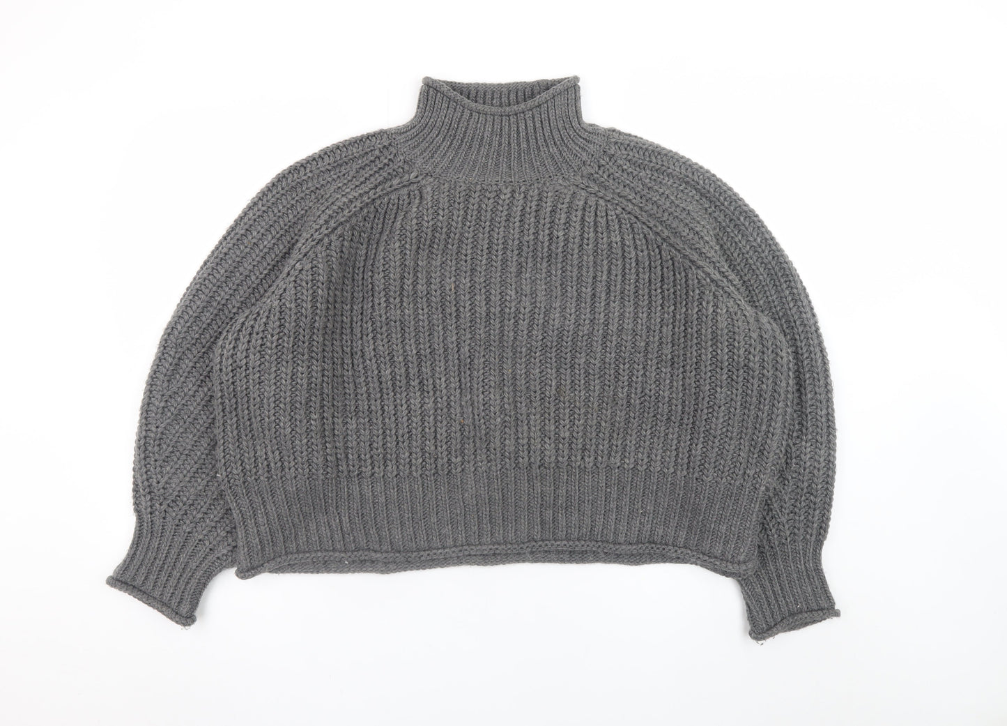 H&M Women’s Grey Chunky Knit Roll Neck Wool Blend Jumper XL