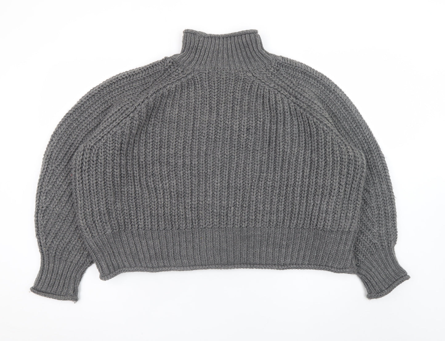 H&M Women’s Grey Chunky Knit Roll Neck Wool Blend Jumper XL