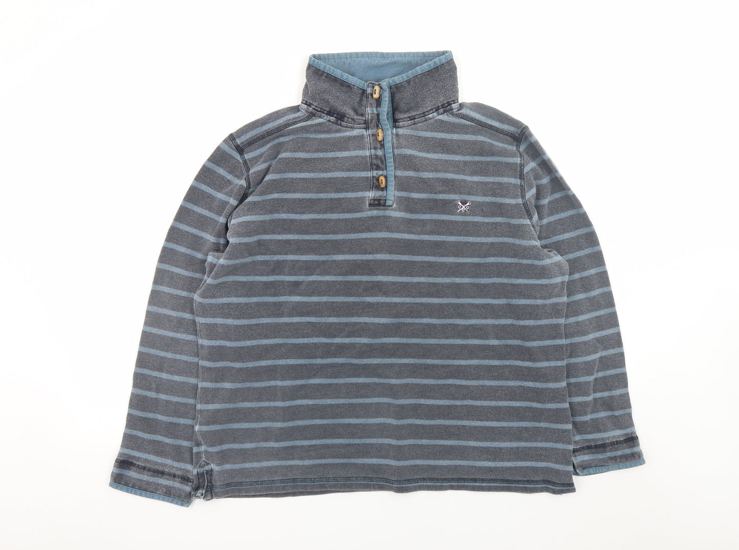 Crew Clothing Co. Men's Blue Striped Henley Sweatshirt Size L