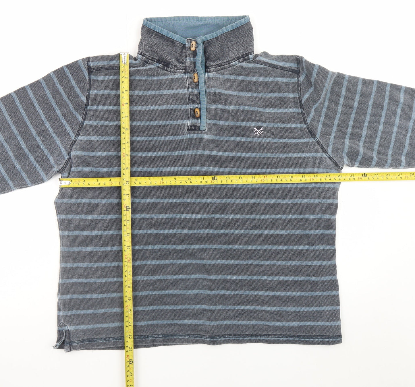 Crew Clothing Co. Men's Blue Striped Henley Sweatshirt Size L