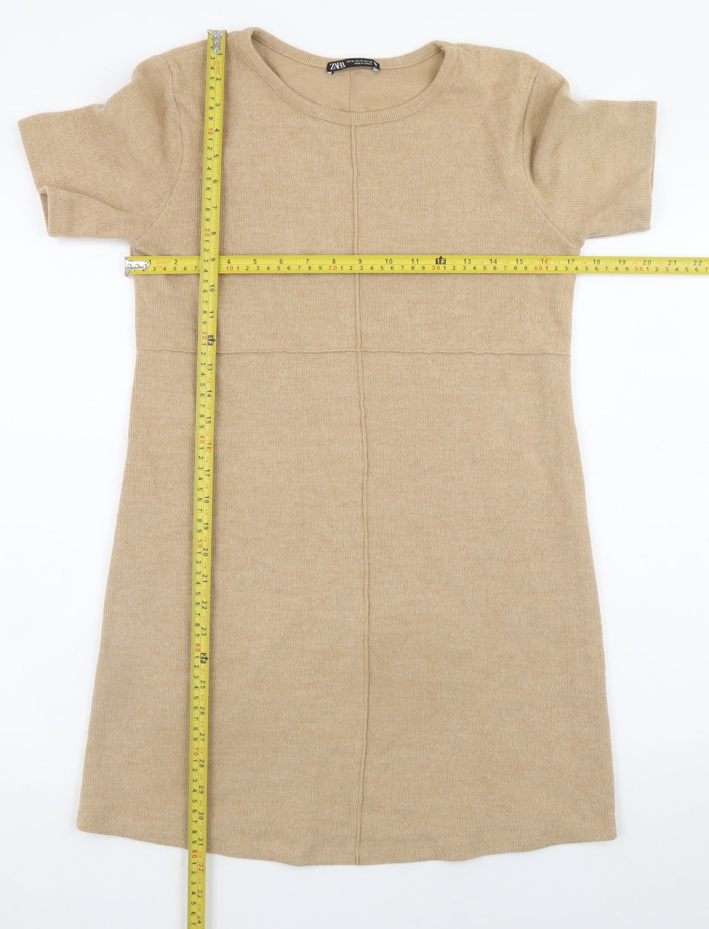 Zara Women Beige Size 10 Shift Short Sleeve Knit Dress