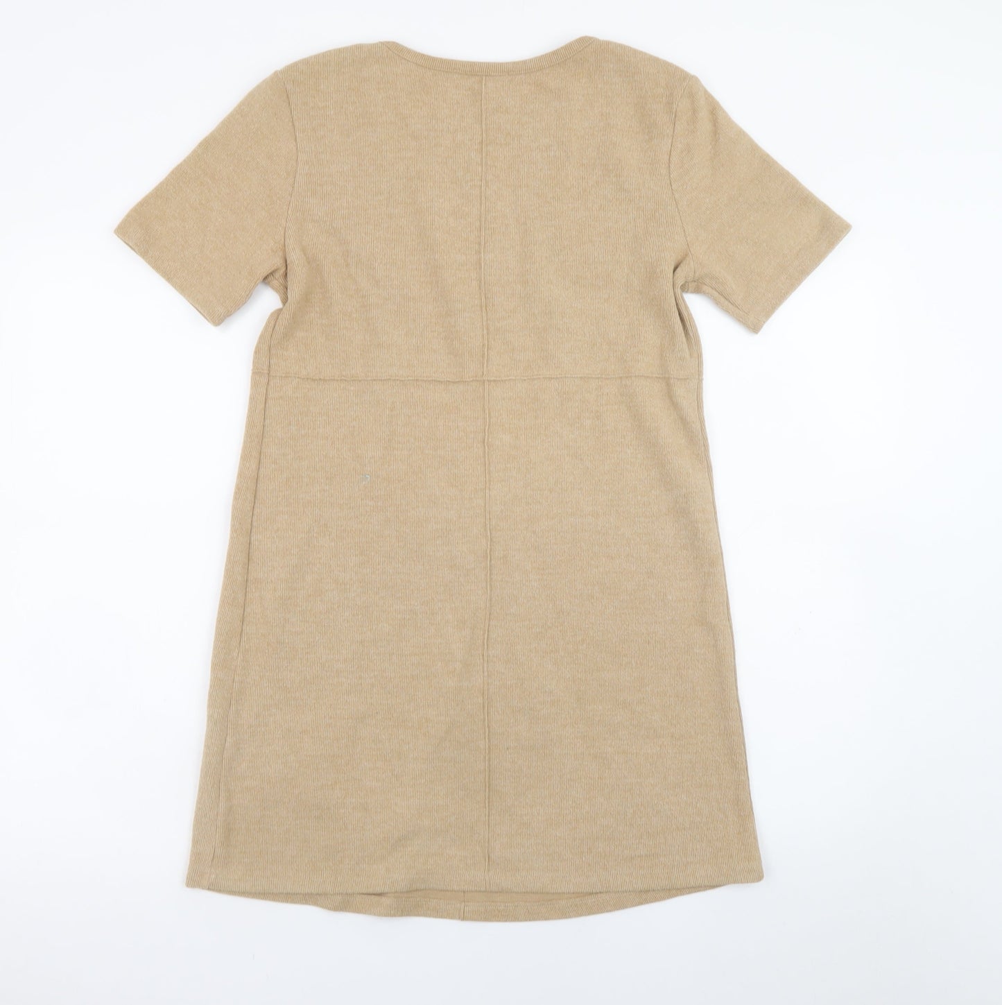Zara Women Beige Size 10 Shift Short Sleeve Knit Dress