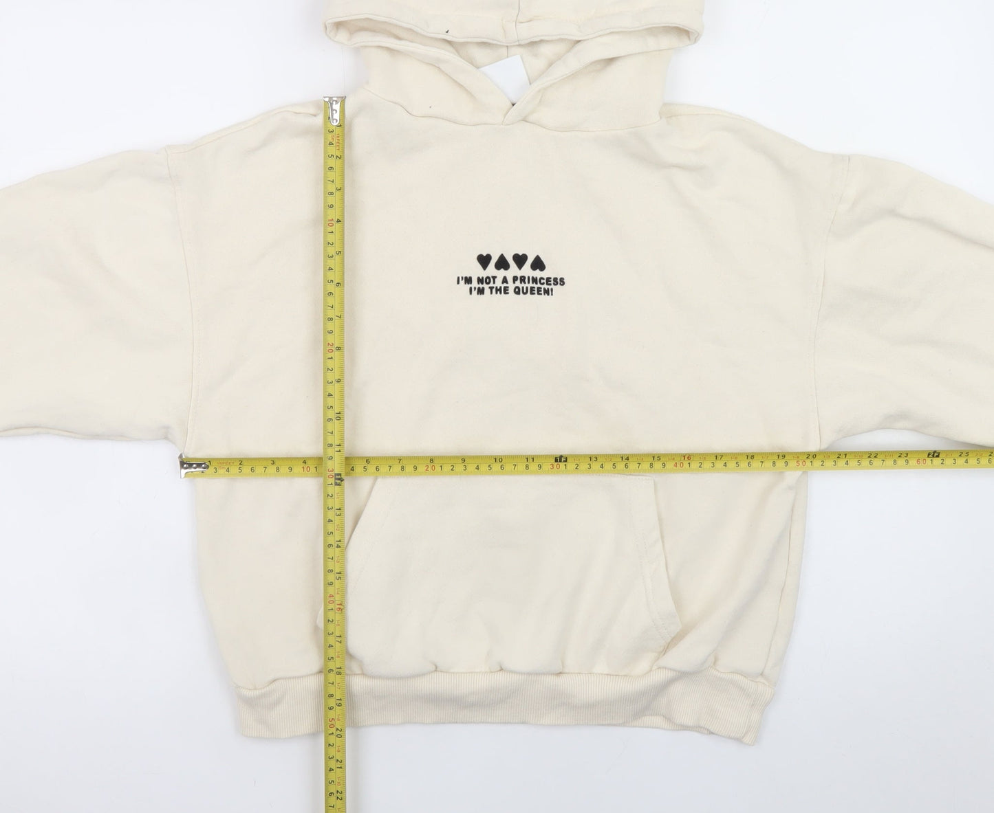 Pacific Republic Women Ivory Pullover Hoodie Size S Graphic Print Queen