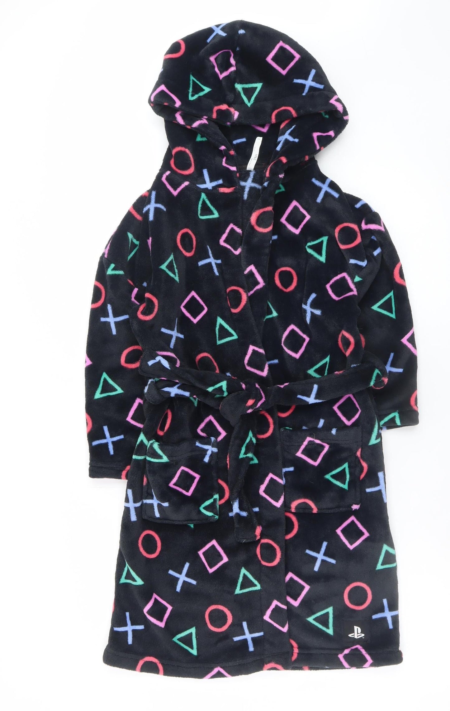 Marks and Spencer Girls Black Fleece PlayStation Hooded Robe 8-9 Years