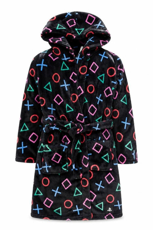 Marks & Spencer Girls Black Fleece PlayStation Hooded Robe 8-9 Years