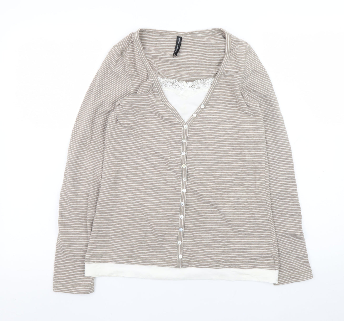 Marks and Spencer Womens Beige Striped Button-Up Top UK 12