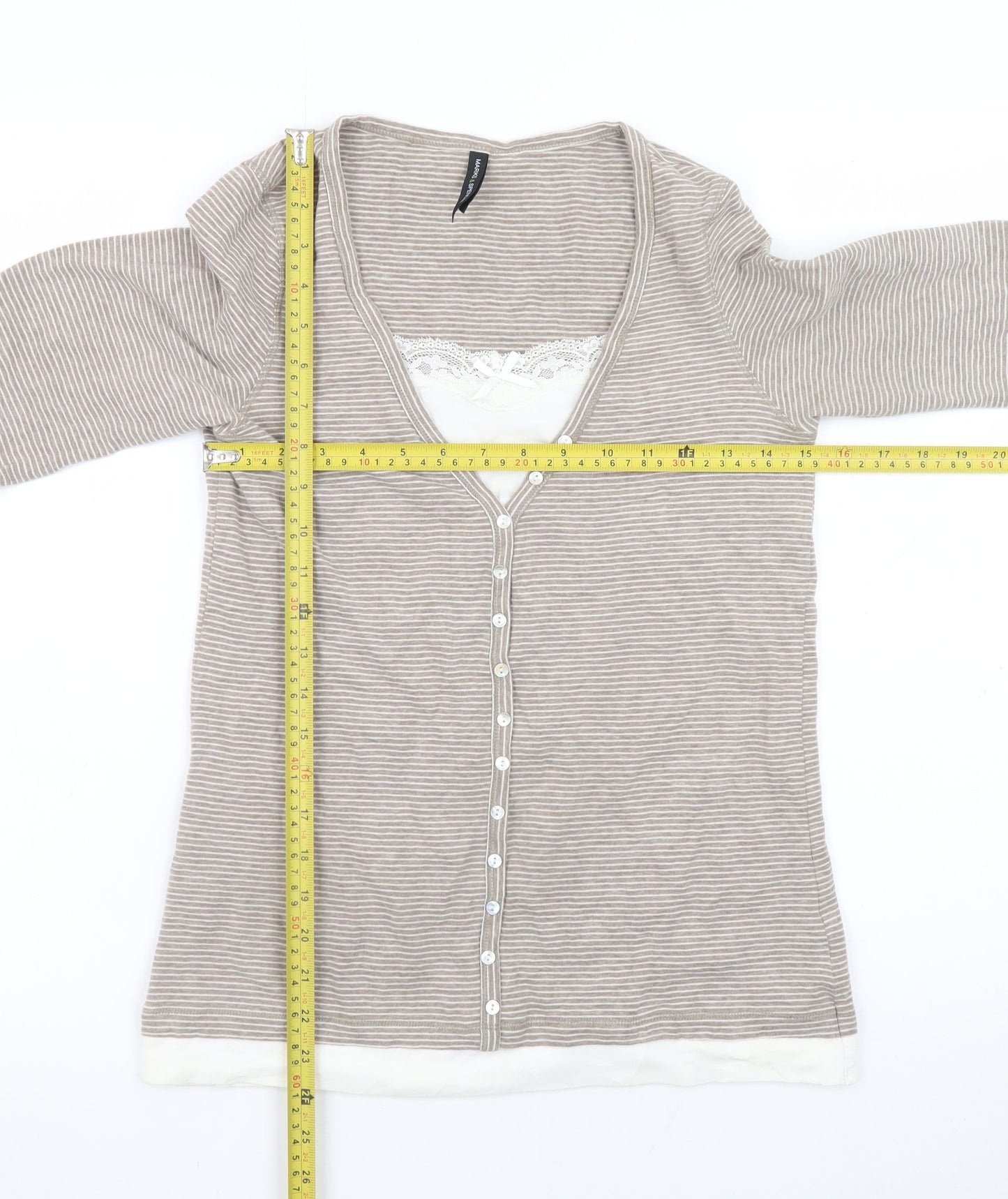 Marks and Spencer Womens Beige Striped Button-Up Top UK 12