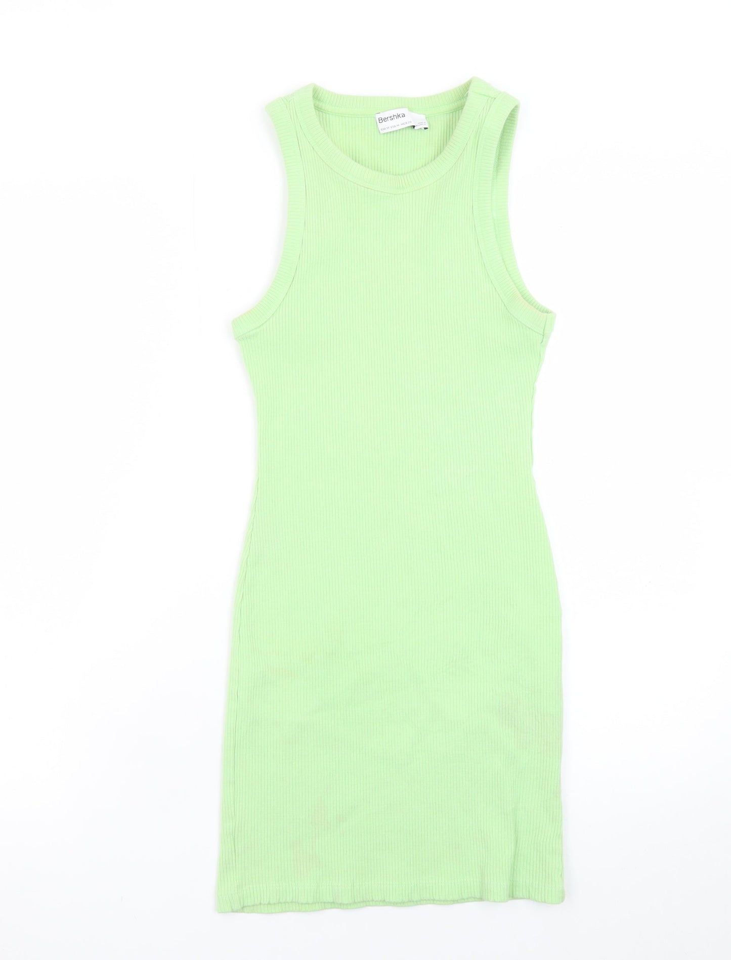 Bershka Women's Green Ribbed Cotton Tank Dress Size 10