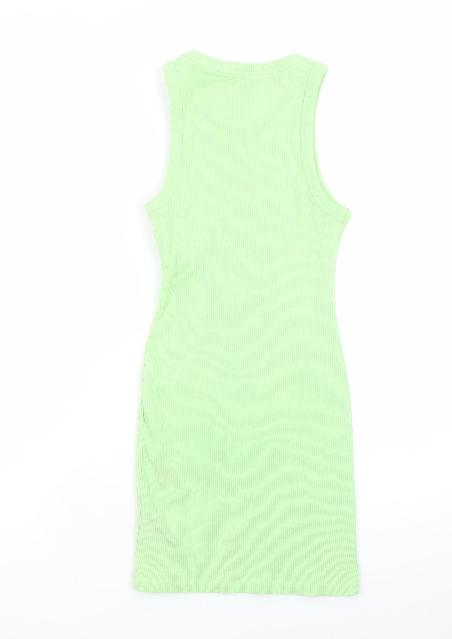 Bershka Women's Green Ribbed Cotton Tank Dress Size 10