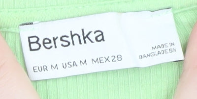 Bershka Women's Green Ribbed Cotton Tank Dress Size 10