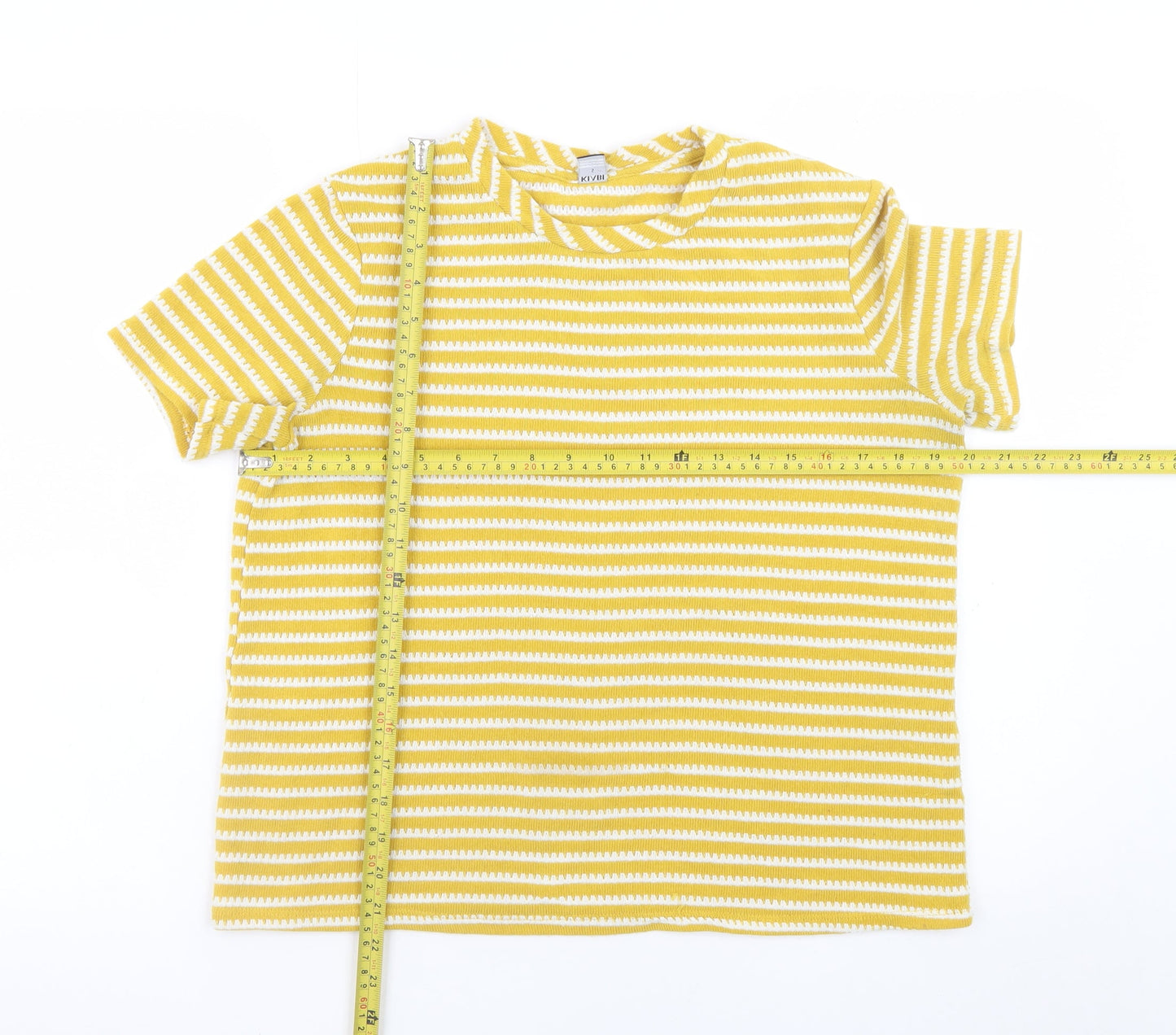 Kiabi Women’s Yellow Striped Short Sleeve Cotton T-Shirt Size 8