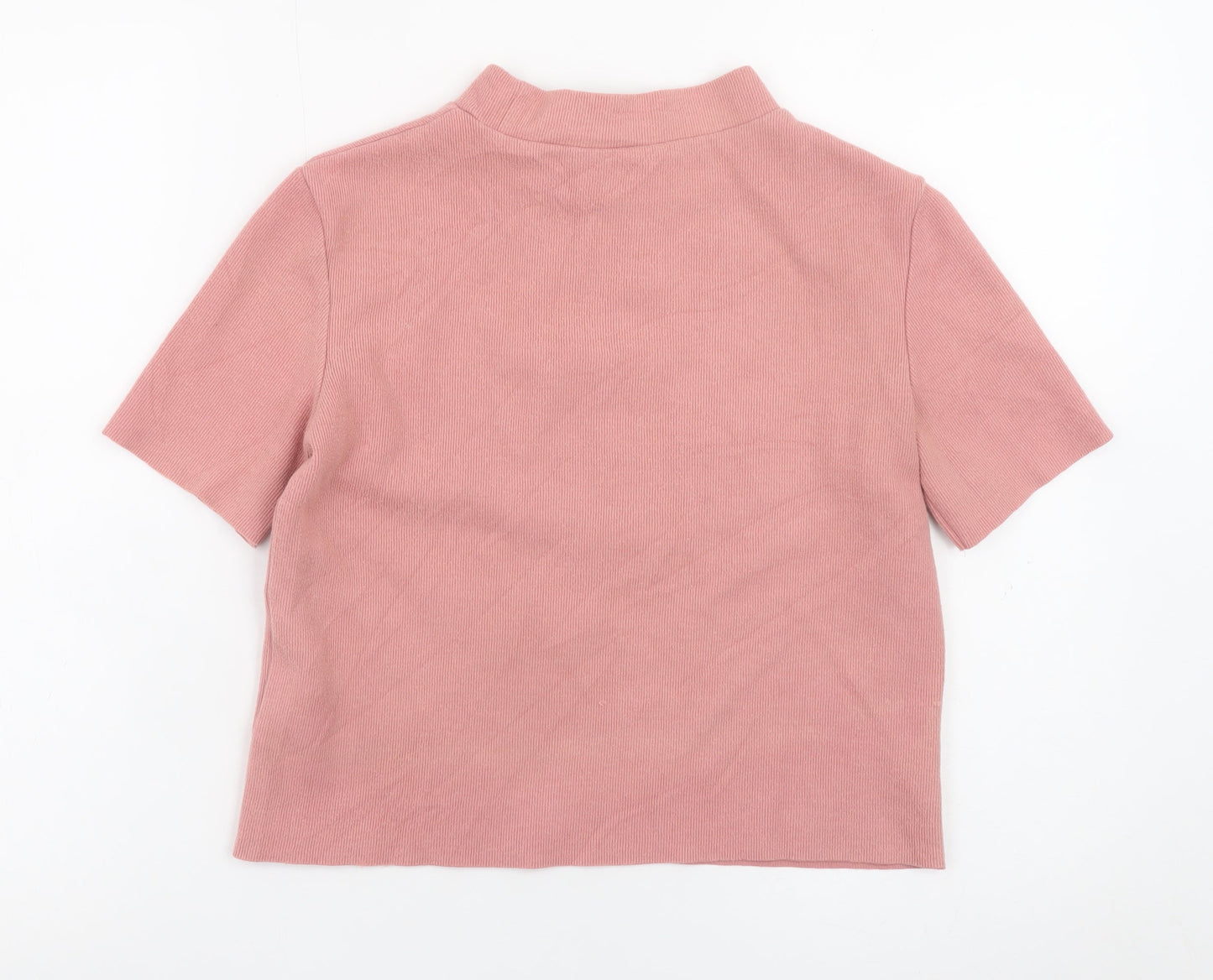 Zara Women Pink High Neck Cropped Ribbed T-Shirt Size S