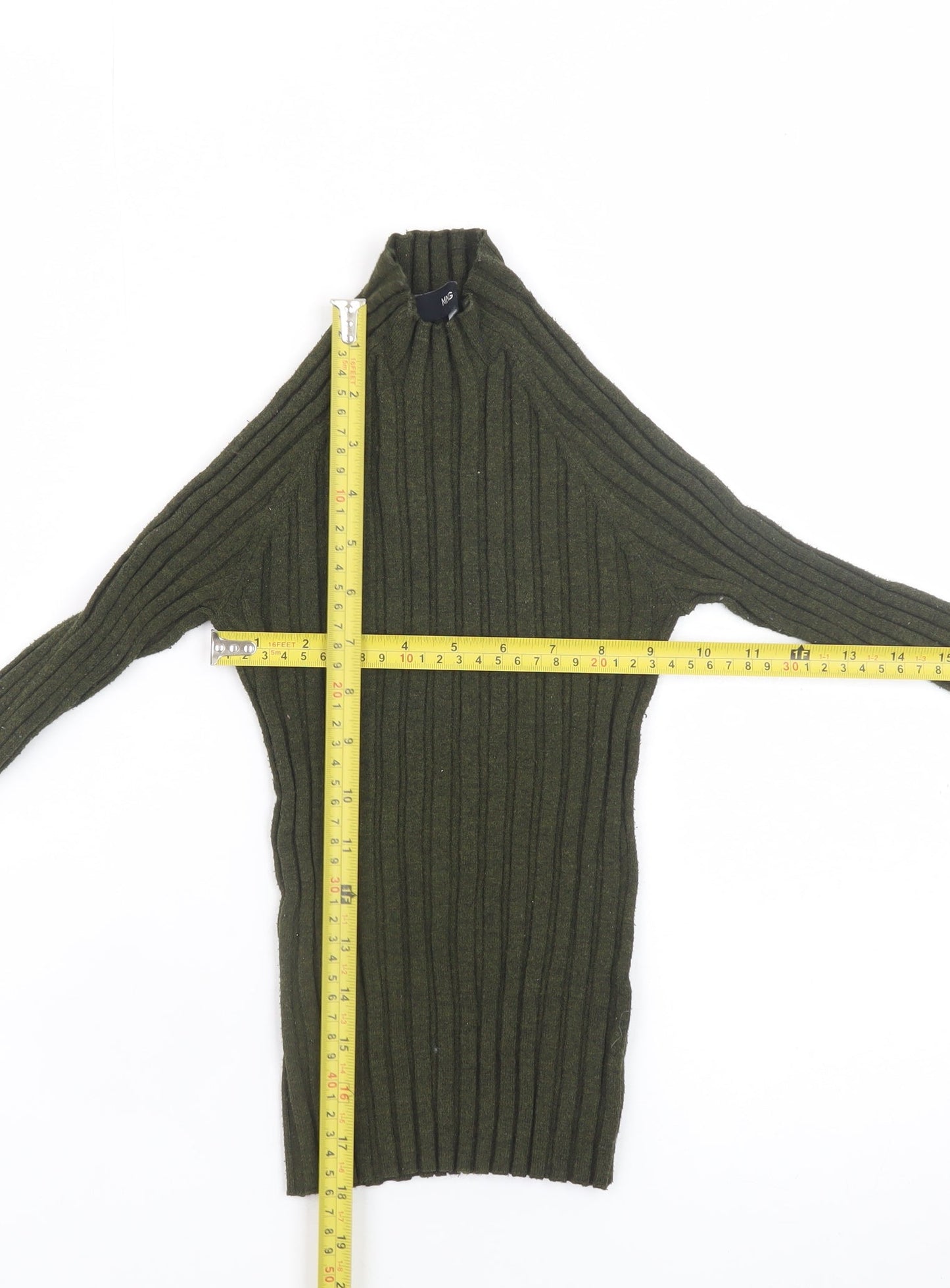 MNG Women's Green Ribbed Knit Long Sleeve Mock Neck Top Size S