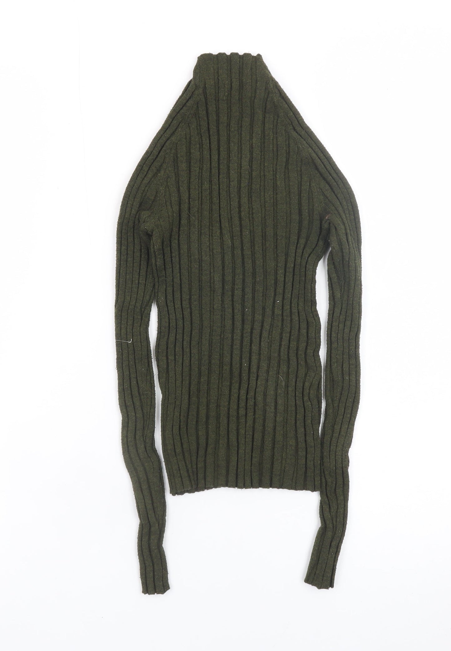 MNG Women's Green Ribbed Knit Long Sleeve Mock Neck Top Size S