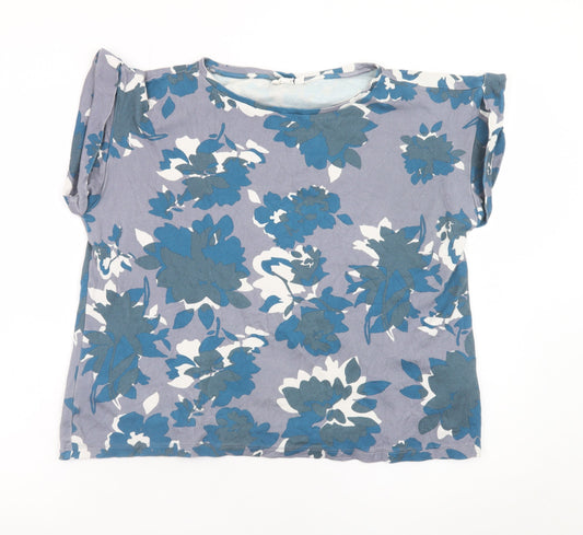 Celtic & Co. Womens Blue Floral Short Sleeve Cotton T-Shirt UK 10