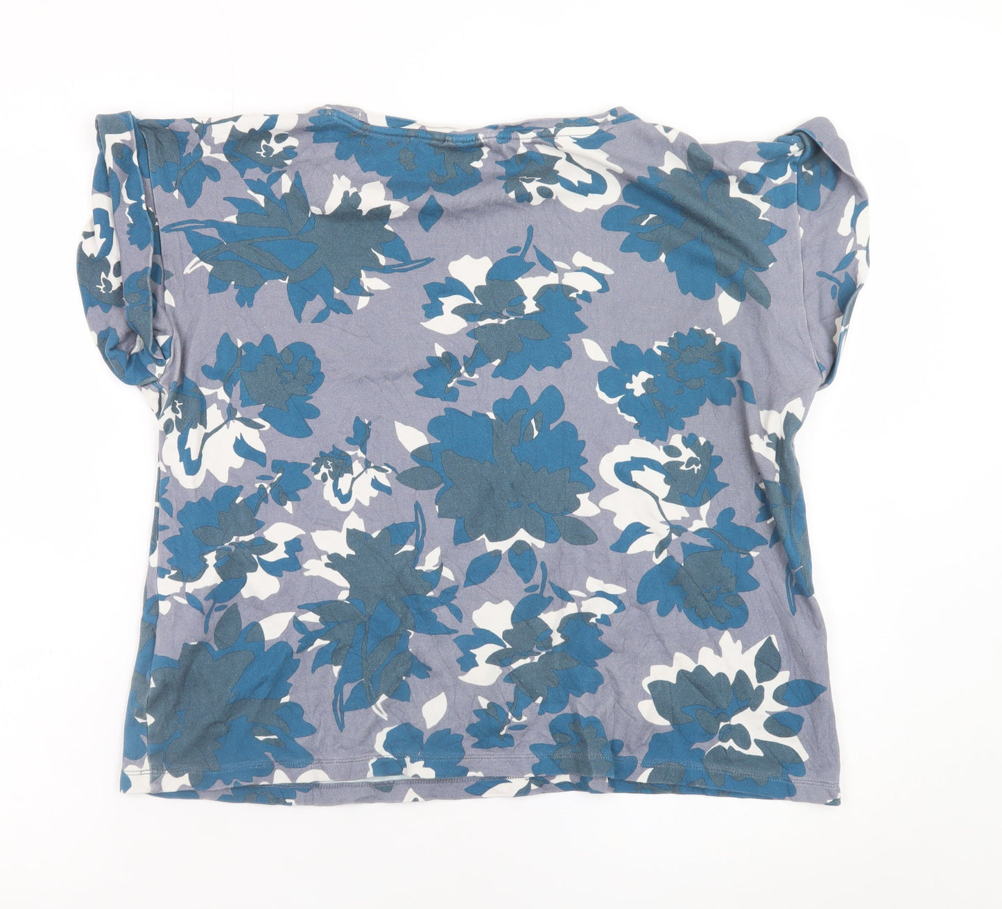 Celtic & Co. Womens Blue Floral Short Sleeve Cotton T-Shirt UK 10