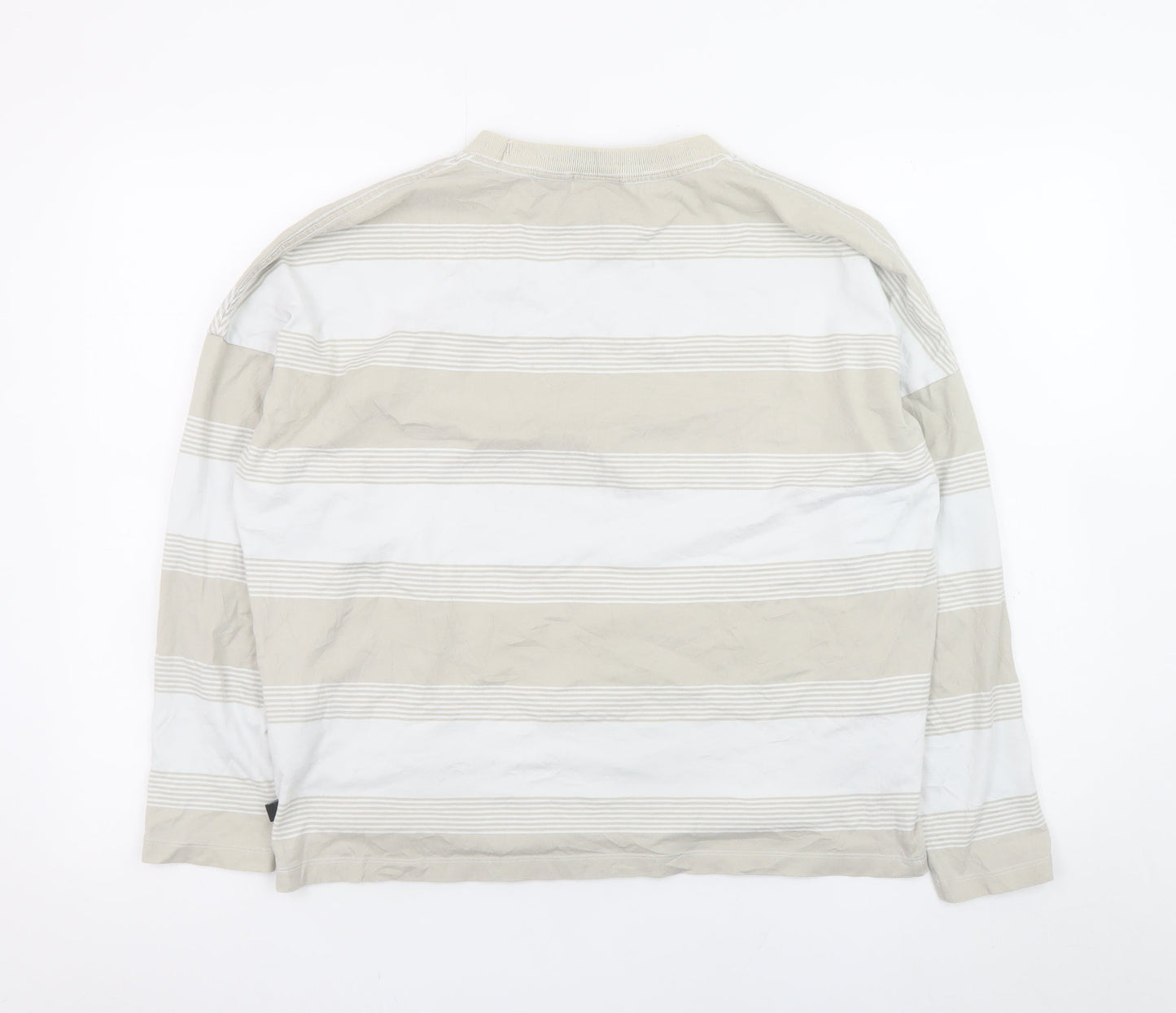 Quiksilver Men’s Beige Striped Long Sleeve Cotton T-Shirt Size S