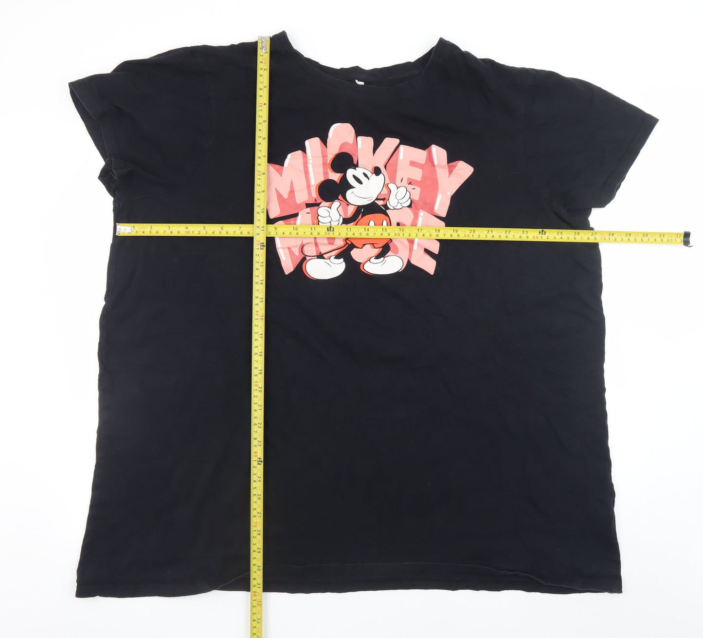 Primark Women Black Mickey Mouse T-Shirt 2XL Short Sleeve Cotton