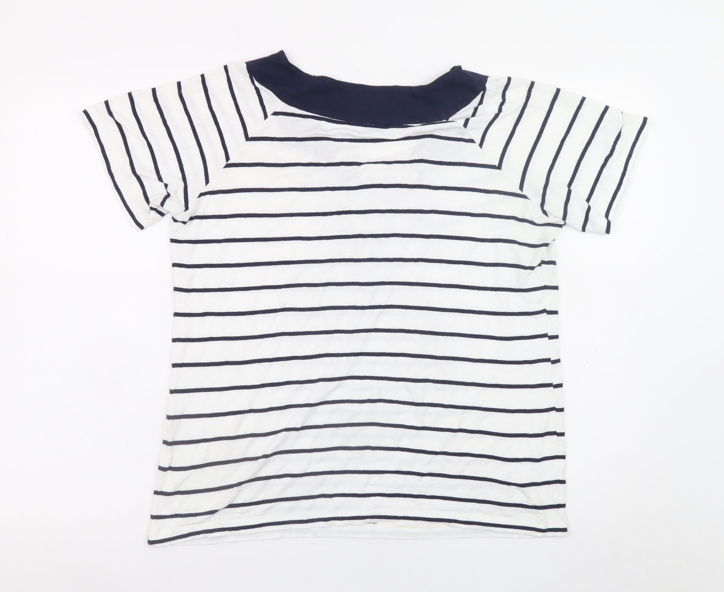C&A Women’s White Navy Striped Short Sleeve Jersey T-Shirt M