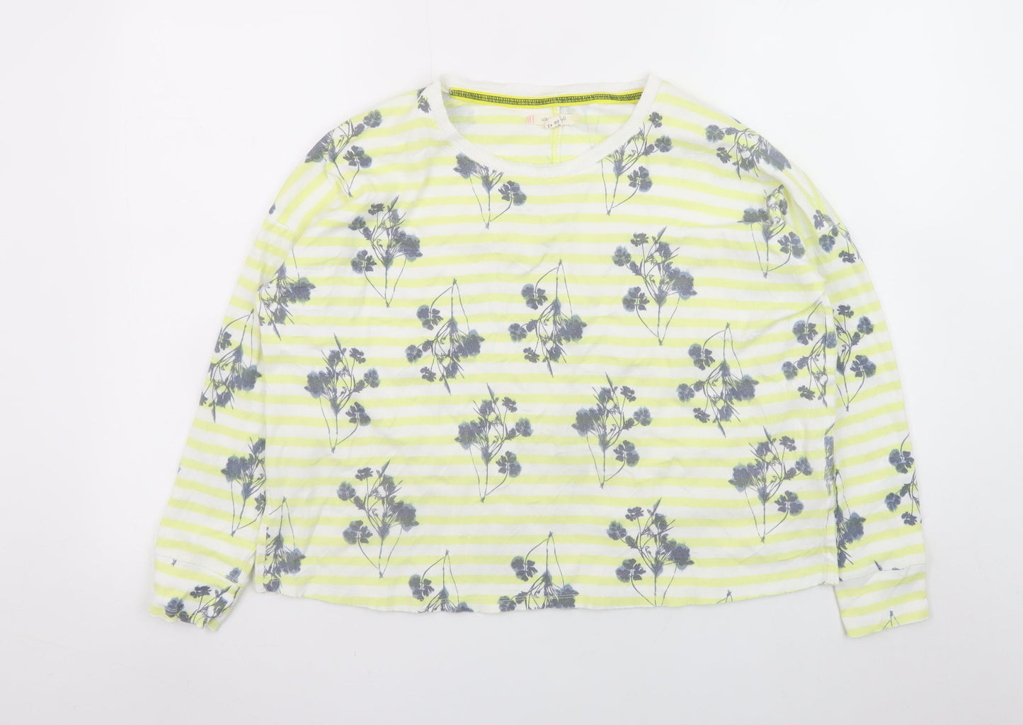 White Stuff Women's Yellow Floral Stripe Cotton Long Sleeve Top Size 14