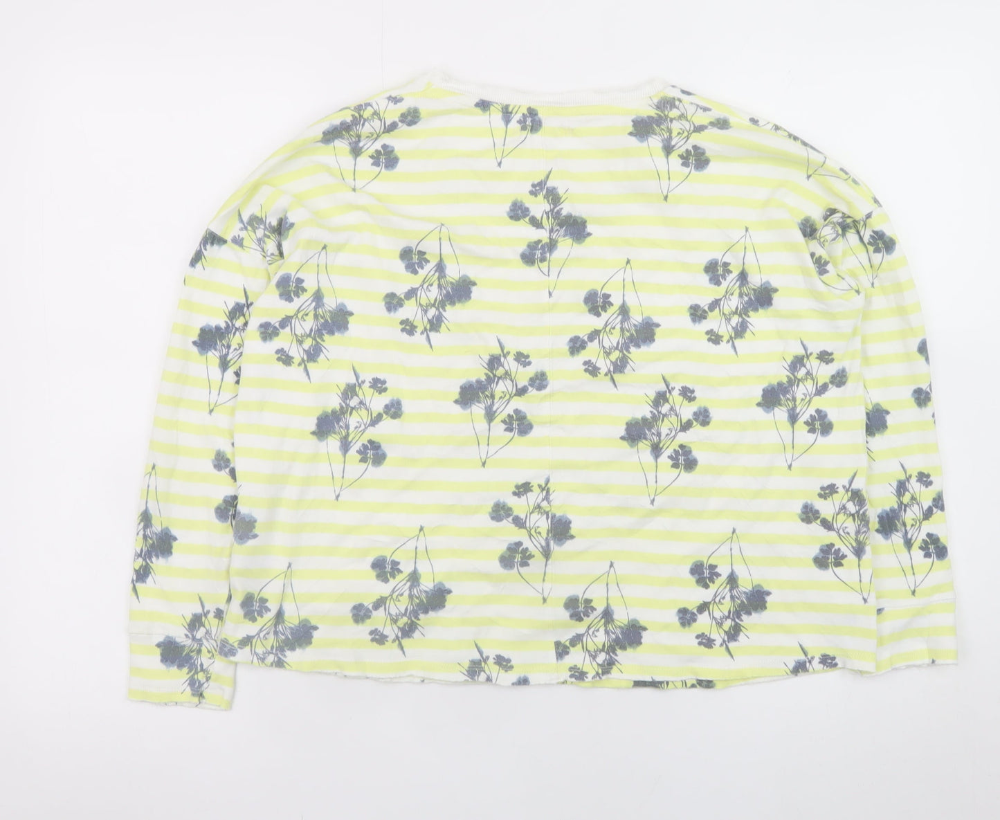 White Stuff Women's Yellow Floral Stripe Cotton Long Sleeve Top Size 14