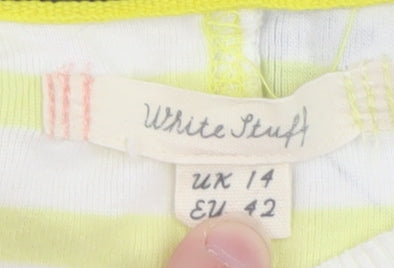 White Stuff Women's Yellow Floral Stripe Cotton Long Sleeve Top Size 14