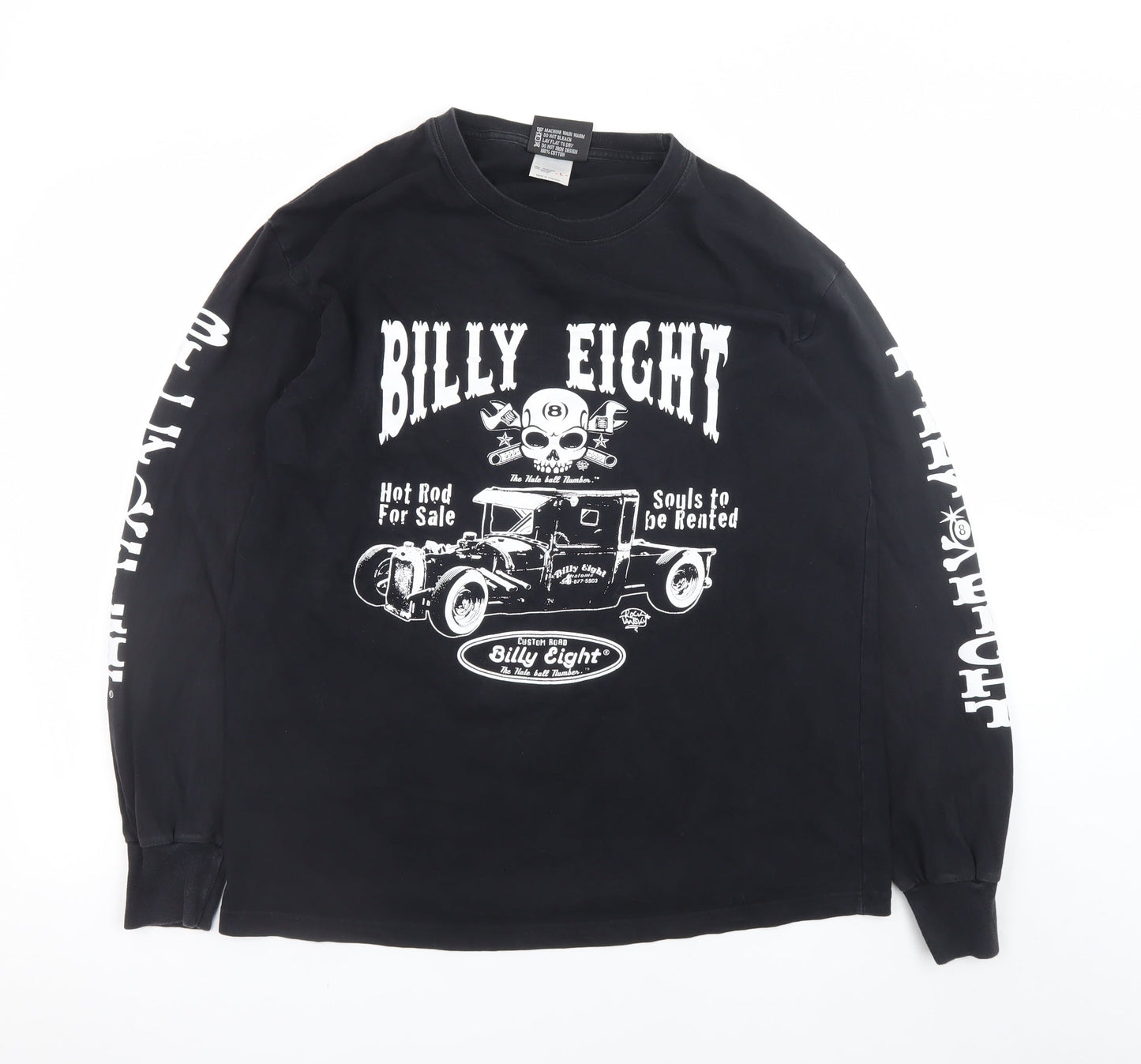 Billy Eight Men's Black Long Sleeve Biker Graphic T-Shirt L Gothic Rock