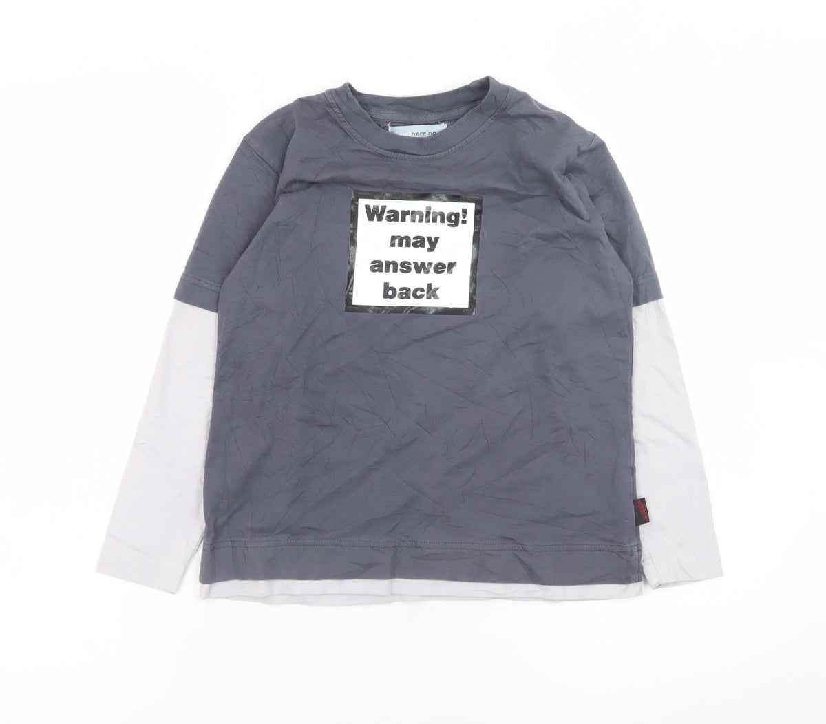 Red Herring Boys Grey Long Sleeve Warning Graphic T-Shirt 7-8 Years