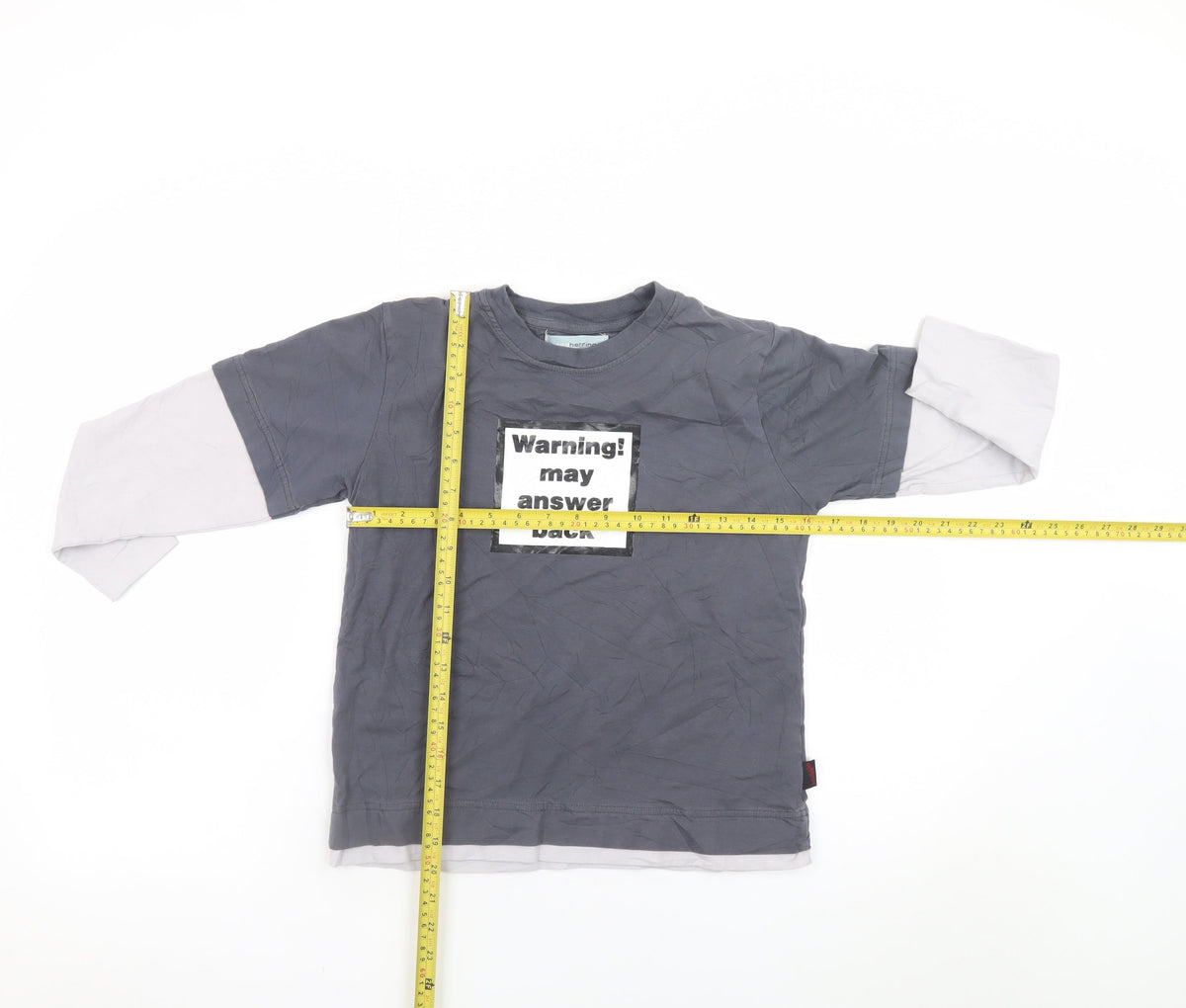 Red Herring Boys Grey Long Sleeve Warning Graphic T-Shirt 7-8 Years