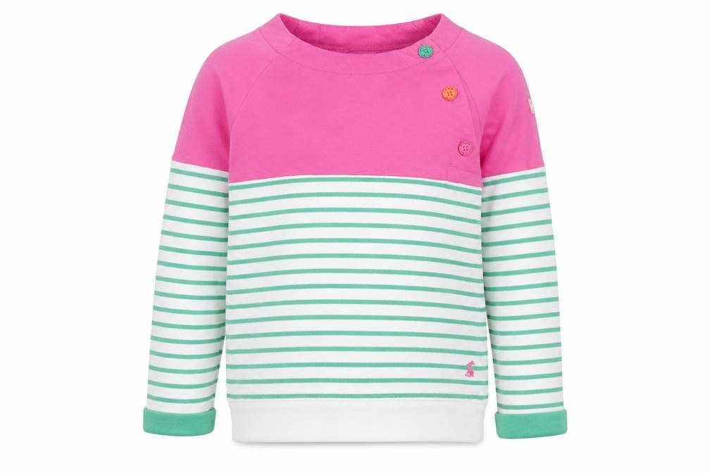 Joules Girls Pink Green Striped Long Sleeve Pullover Sweatshirt 11-12 Years