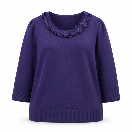 Marks & Spencer Women Purple 3/4 Sleeve Knit Jumper Size 14