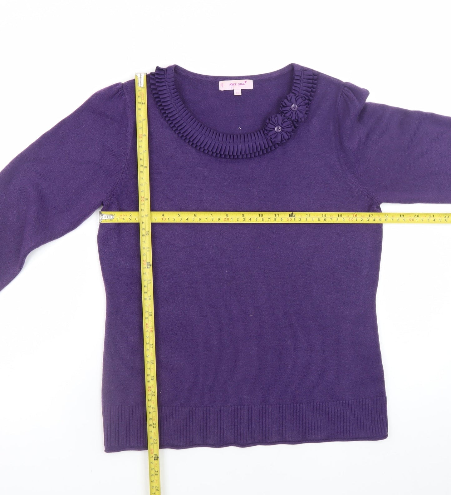 Marks and Spencer Women Purple 3/4 Sleeve Knit Jumper Size 14