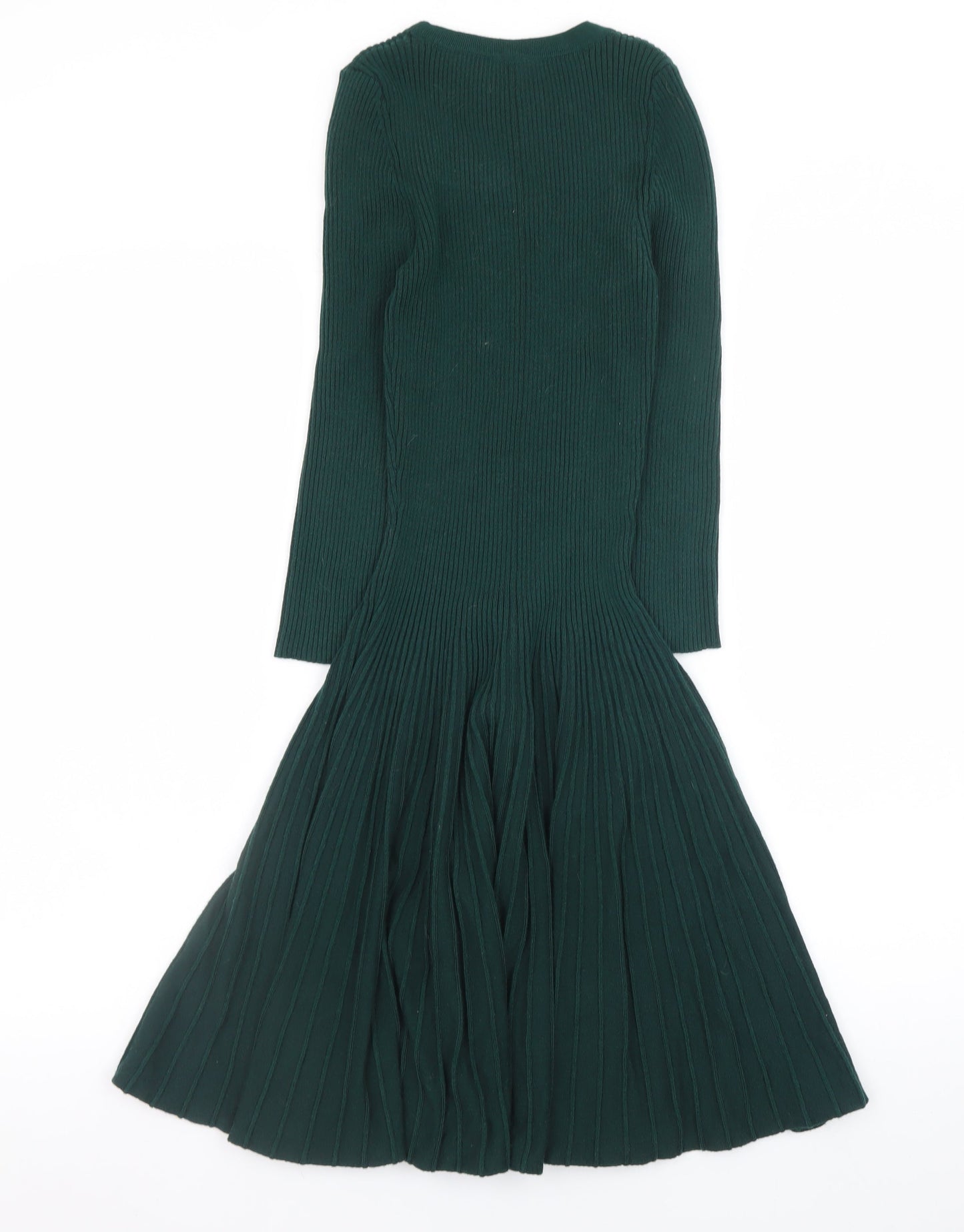 Monsoon Women Green Knit Fit & Flare Midi Dress Size S
