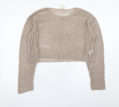Urban Outfitters Women's Beige Open Knit Pullover Jumper Size S