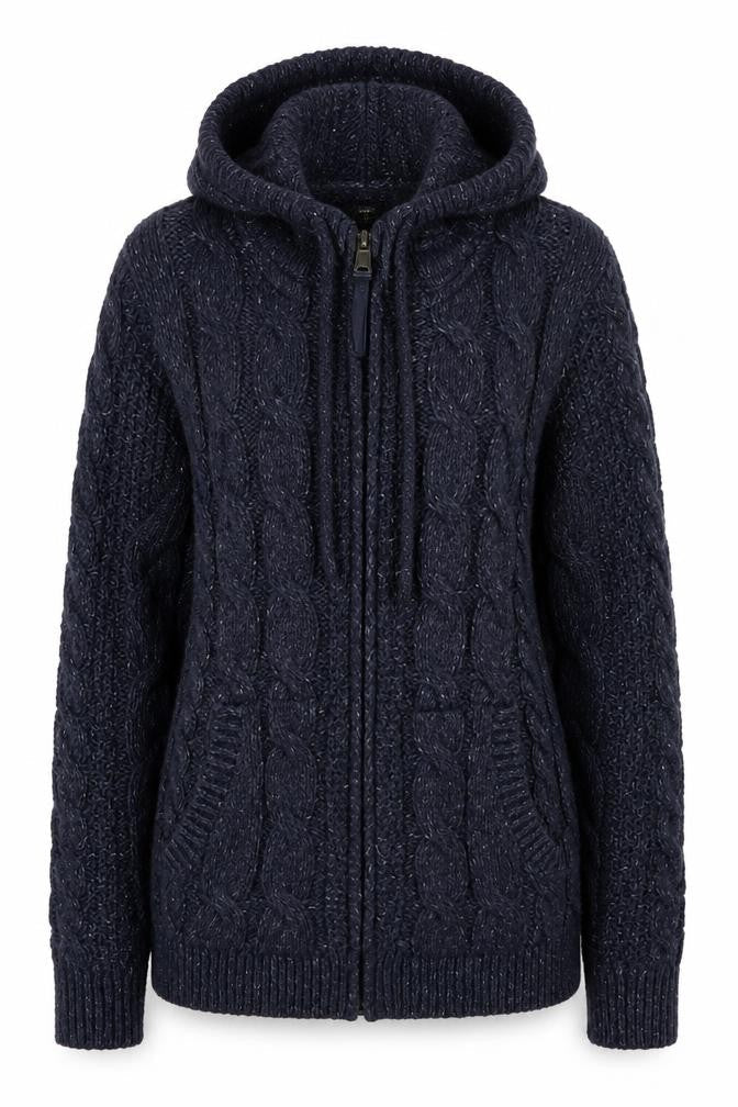 Fat Face Womens Blue Cable-Knit Hooded Full Zip Jumper Size 8