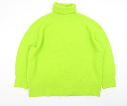 Zara Women Green Roll Neck Wool Blend Jumper Size 14