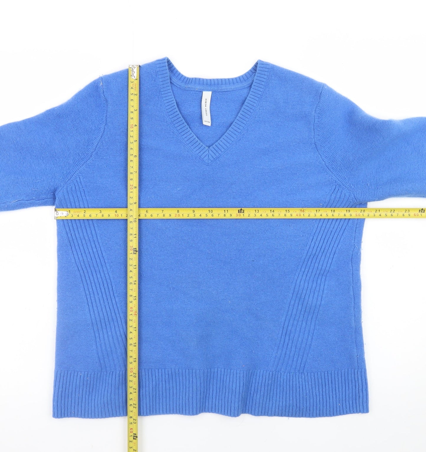 Gerry Weber Women's Blue V-Neck Wool Blend Pullover Jumper Size 12
