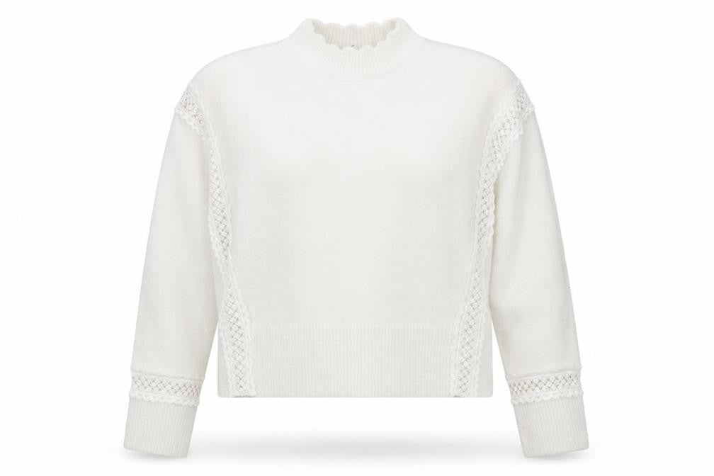 Marks & Spencer Women White Mock Neck Lace Knit Jumper Size M