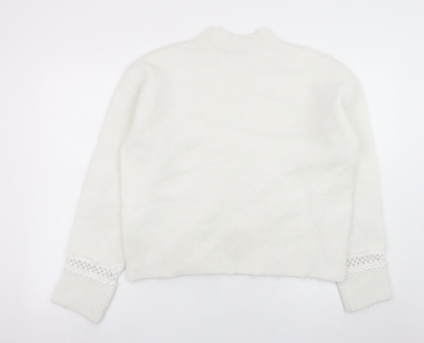 Marks and Spencer Women White Mock Neck Lace Knit Jumper Size M