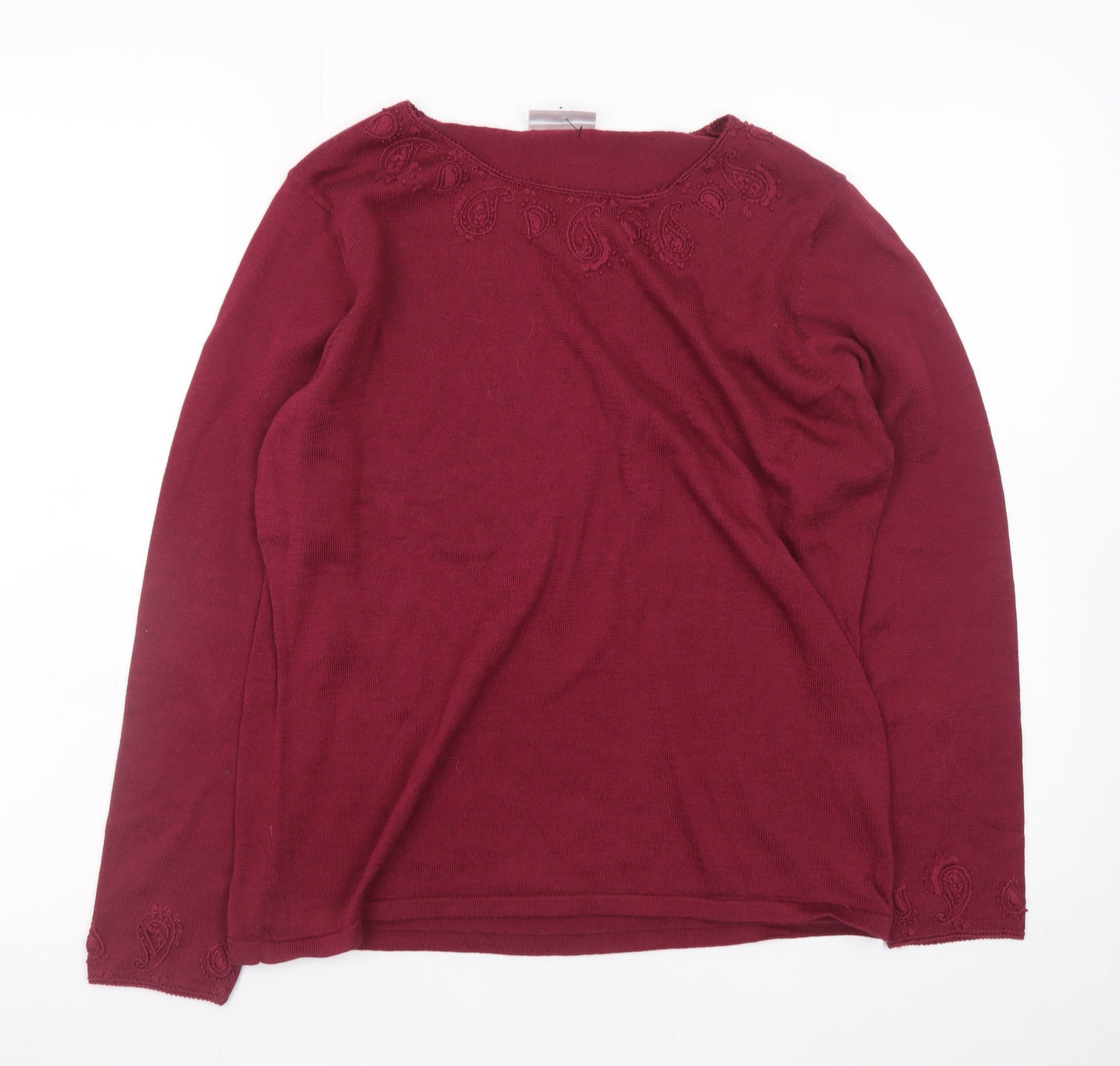 Cotswold Collections Women Red Cotton Knit Embroidered Jumper M