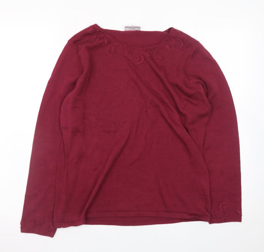 Cotswold Collections Women Red Cotton Knit Embroidered Jumper M