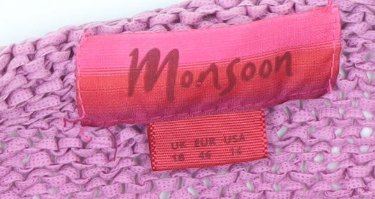 Monsoon Women Pink Open-Knit Nylon Long Sleeve Cardigan Size 18