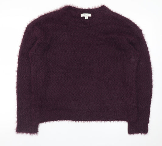 Marks and Spencer Women's Purple Fuzzy Knit Crew Neck Pullover Jumper M