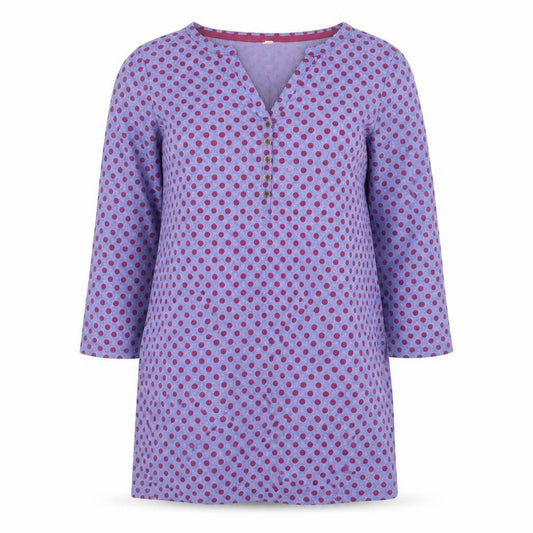 White Stuff Women Purple Polka Dot Shift Dress UK 8 Cotton 3/4 Sleeve