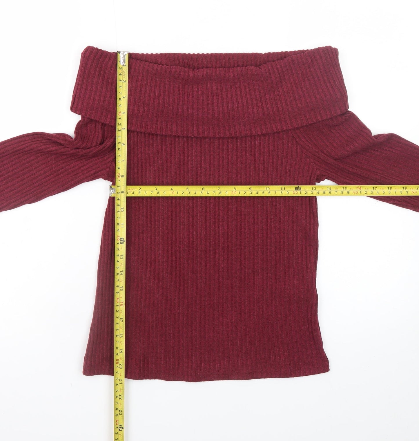 New Look Women's Burgundy Off Shoulder Ribbed Jumper Size 12