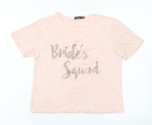 Boohoo Women's Pink Bride's Squad Cotton T-Shirt Size 12