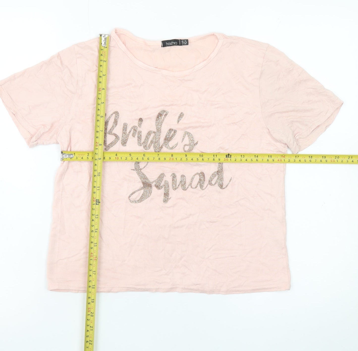 Boohoo Women's Pink Bride's Squad Cotton T-Shirt Size 12