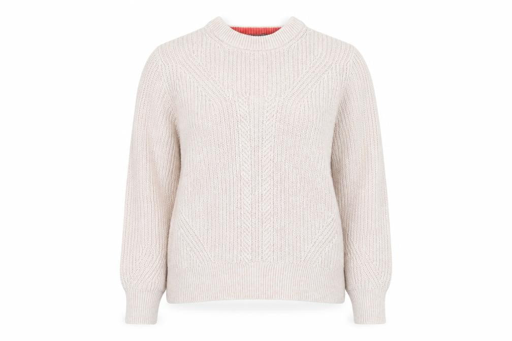 Marks & Spencer Women’s Beige Cotton Cable-Knit Mock Neck Jumper M