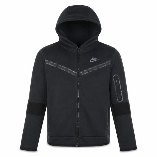 Front view of Nike boys’ black xl full zip hoodie with logo and pockets