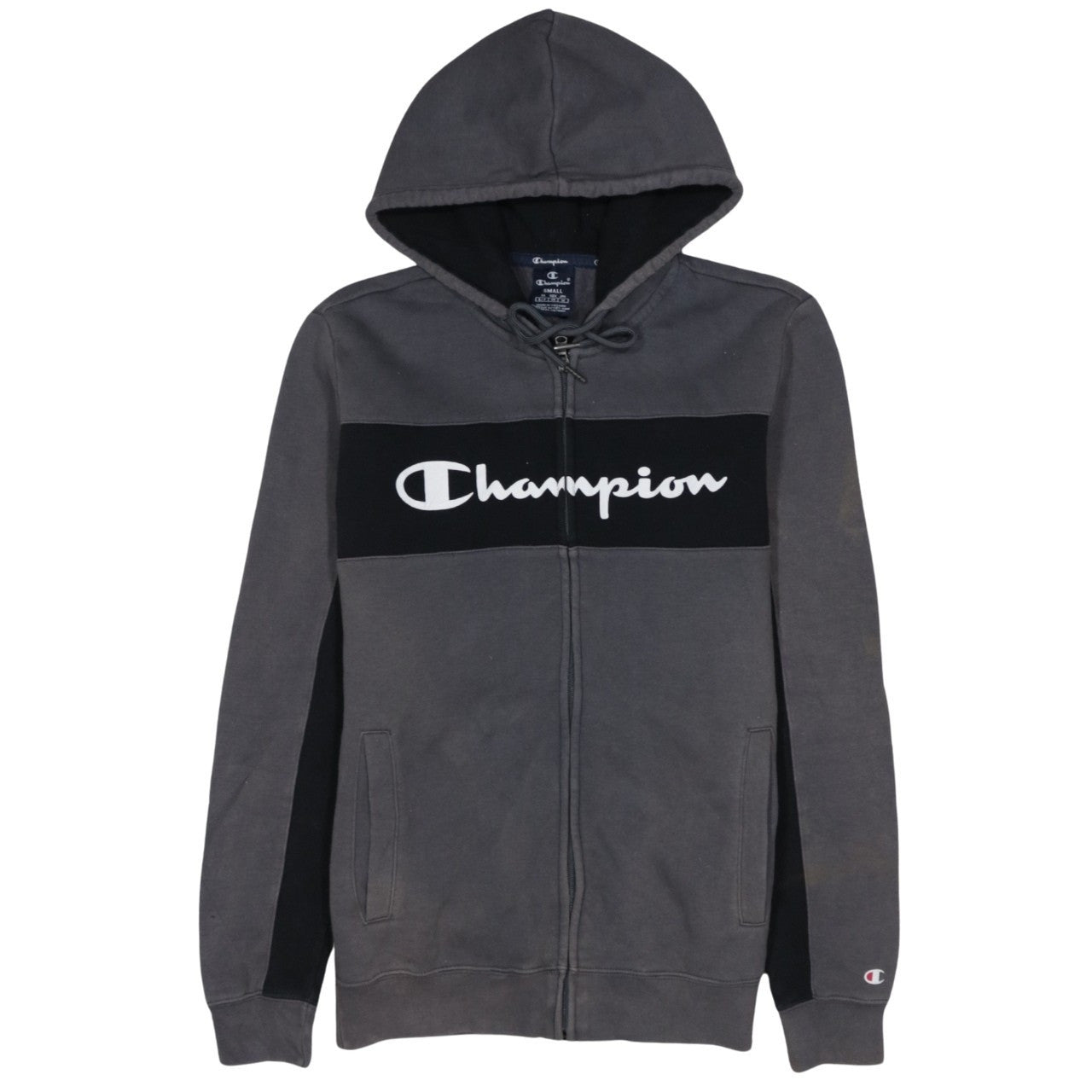 Champion Men's Grey Full Zip Logo Hoodie Sweatshirt Size S